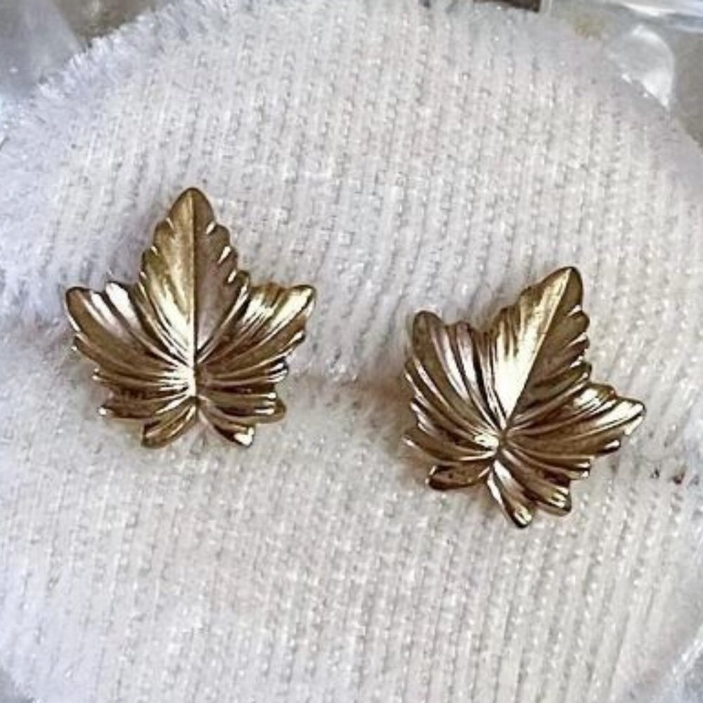 Goldtone Shiny Miniature Maple Fall Leaf Earrings